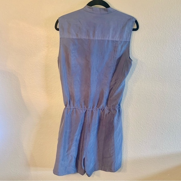 Per Se 100% Silk Romper Size 10 Carlisle Blue Grey Snap Pocket Drawstring Ties - Picture 10 of 16